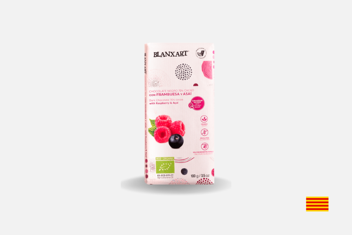 CHOCOLATE 70% CON AZÚCAR DE COCO, FRAMBUESA Y AÇAÍ 100GR image